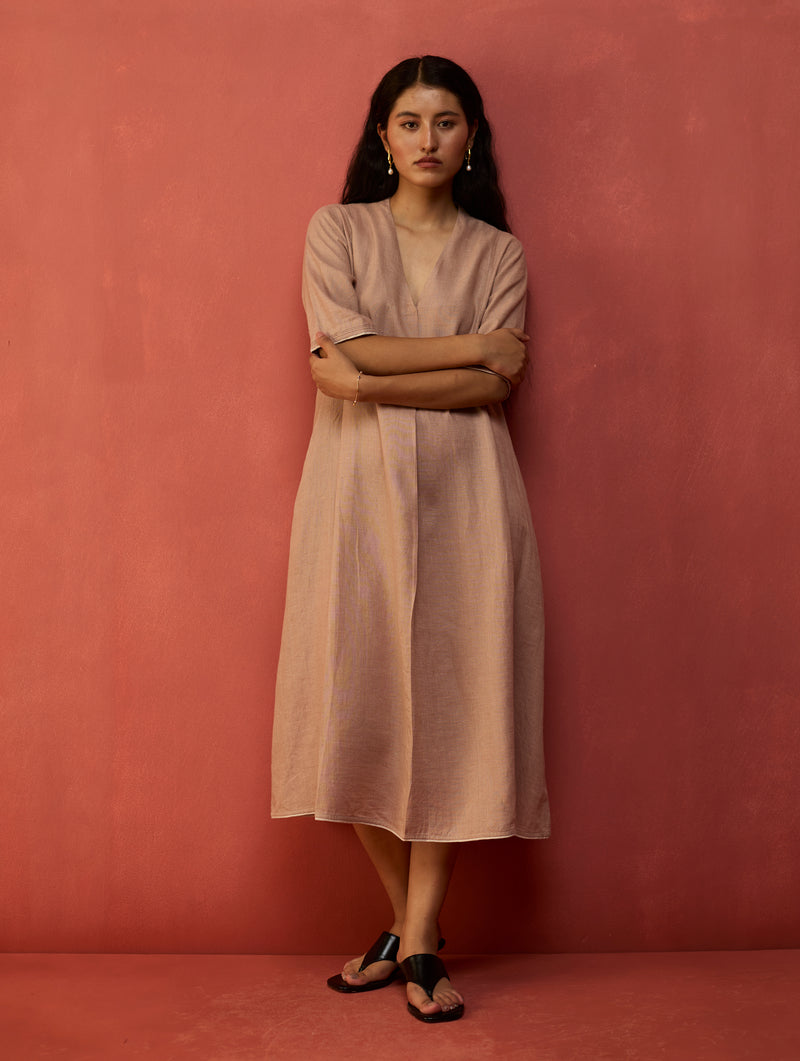 Maki Pleated Linen Dress - Dusty Rose
