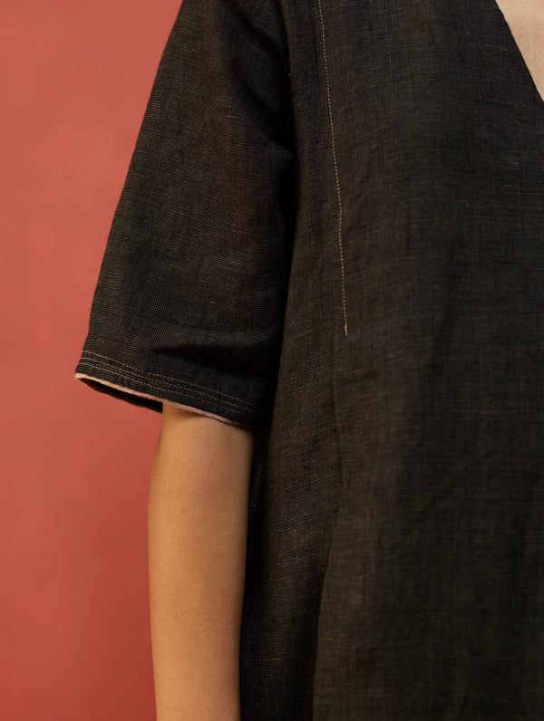 Maki Pleated Linen Dress - Charcoal
