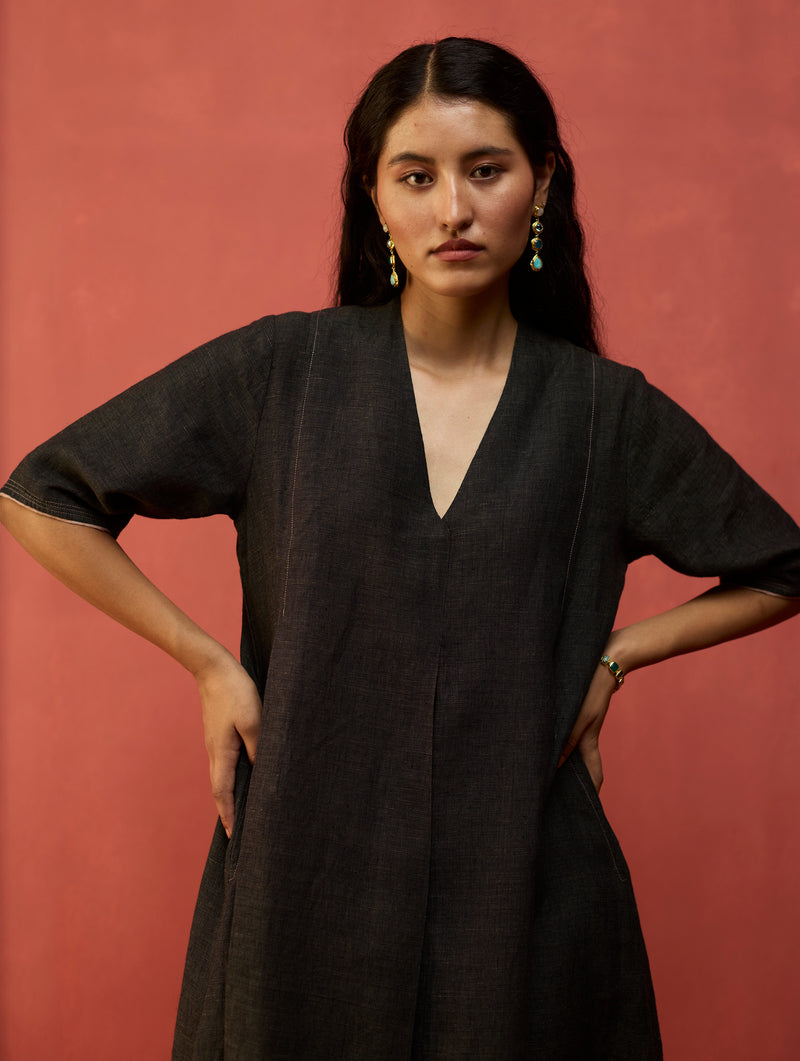 charcoal linen dress Aton