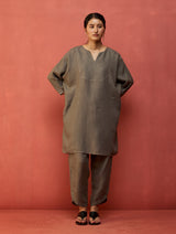 Etsu Yoke Linen Kurta - Grey