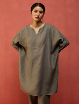 Etsu Yoke Linen Kurta - Grey