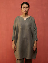 Etsu Yoke Linen Kurta - Grey