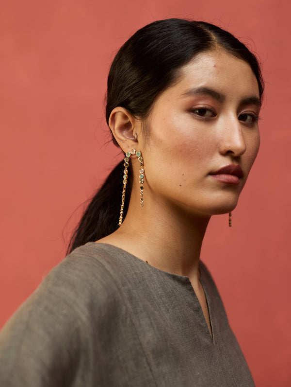 Etsu Yoke Linen Kurta - Grey