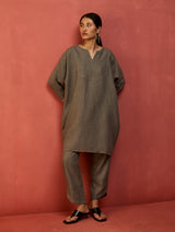 Etsu Yoke Linen Kurta - Grey