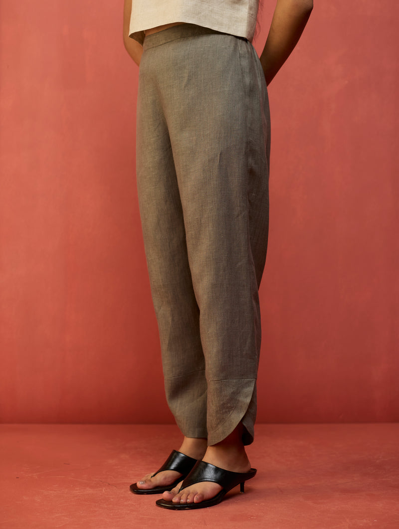 Etsu Yoke Linen Kurta Set - Grey