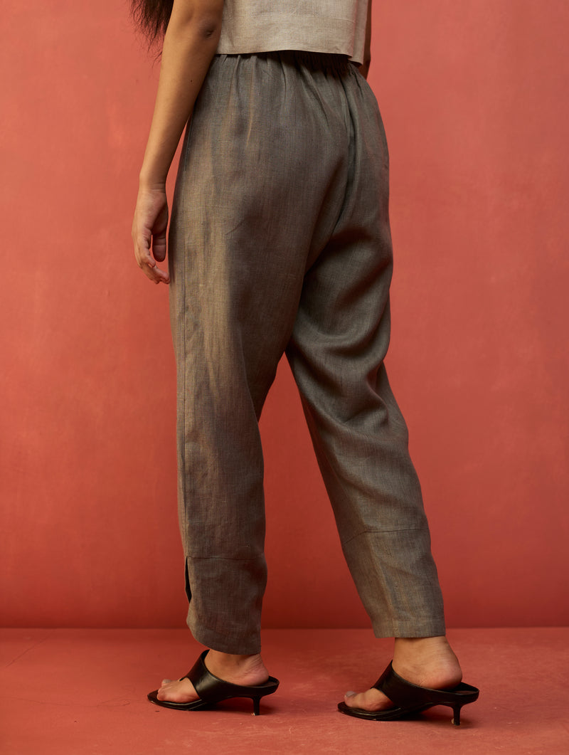 Etsu Yoke Linen Kurta Set - Grey