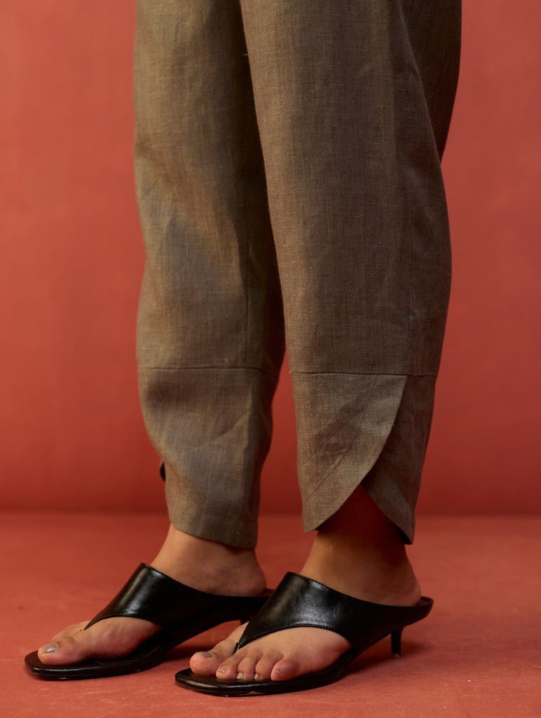 Ikis Overlapping Hem Linen Pant - Grey