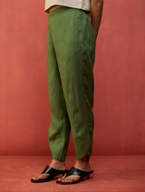 Ikis Overlapping Hem Linen Pants - Fern Green
