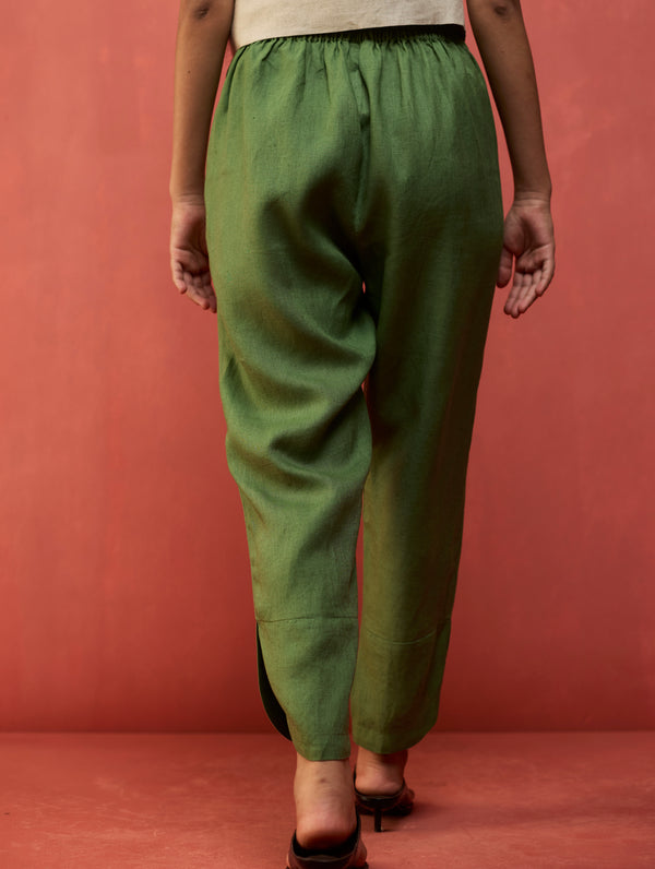 Etsu Yoke Linen Kurta Set - Fern Green