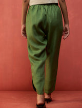Ikis Overlapping Hem Linen Pants - Fern Green