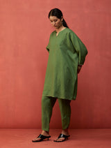 Ikis Overlapping Hem Linen Pants - Fern Green