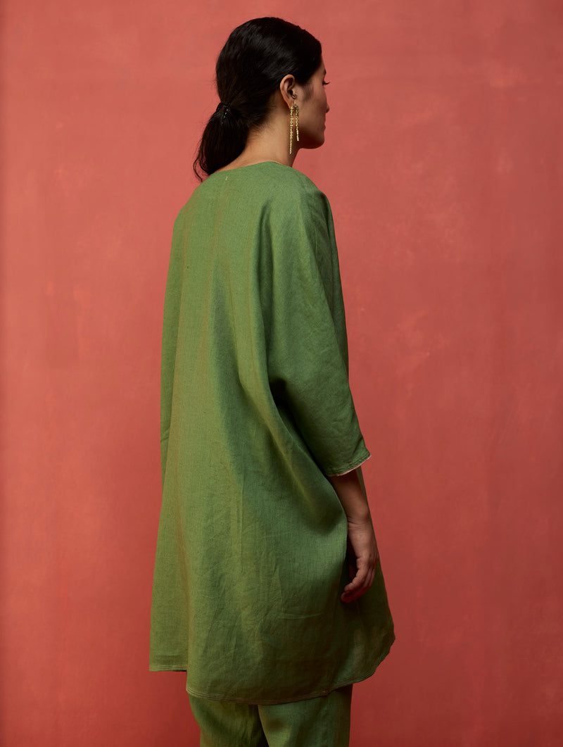 Etsu Yoke Linen Kurta - Fern Green