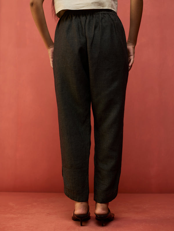 Ikis Overlapping Hem Linen Pant - Charcoal