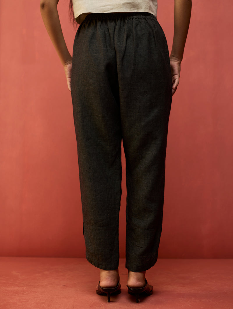 Ikis Overlapping Hem Linen Pants - Charcoal
