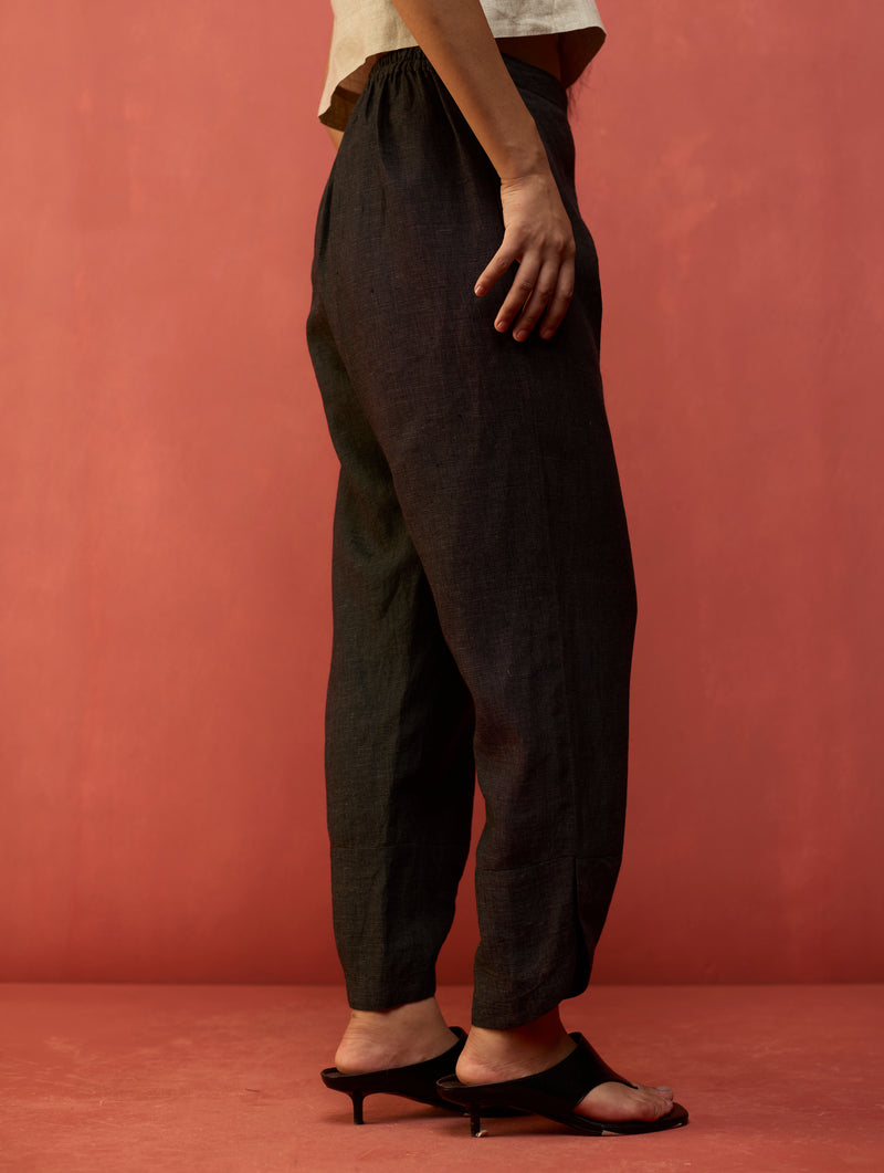 Ikis Overlapping Hem Linen Pants - Charcoal