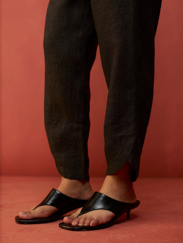 Ikis Overlapping Hem Linen Pants - Charcoal