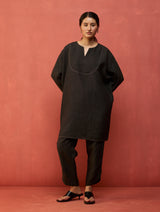 Ikis Overlapping Hem Linen Pants - Charcoal