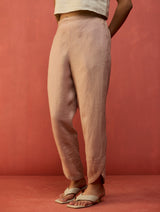 Ikis Overlapping Hem Linen Pants - Dusty Rose