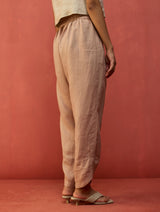 Ikis Overlapping Hem Linen Pants - Dusty Rose