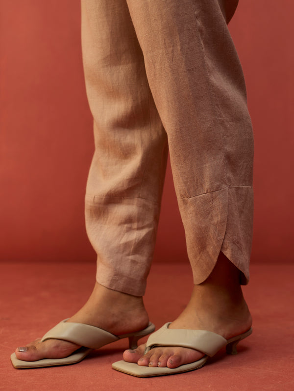 Ikis Overlapping Hem Linen Pant - Dusty Rose