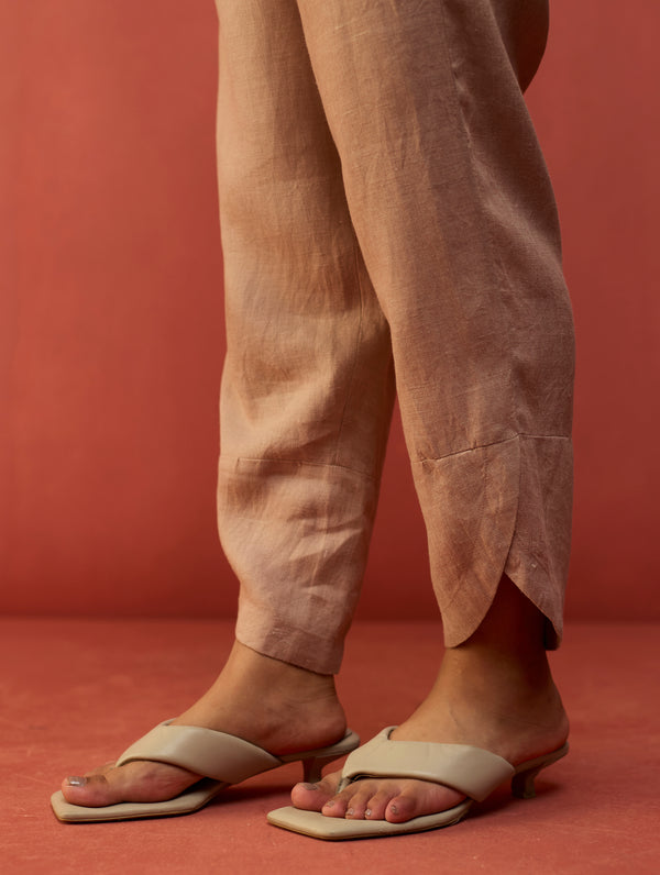 Ikis Overlapping Hem Linen Pants - Dusty Rose