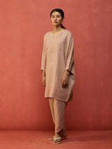 Etsu Yoke Linen Kurta - Dusty Rose