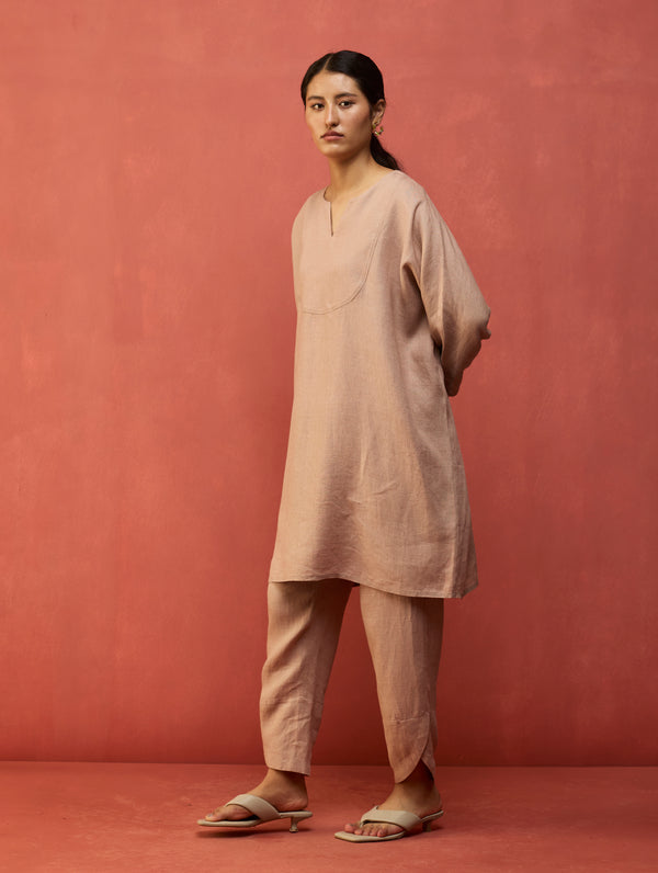Ikis Overlapping Hem Linen Pants - Dusty Rose