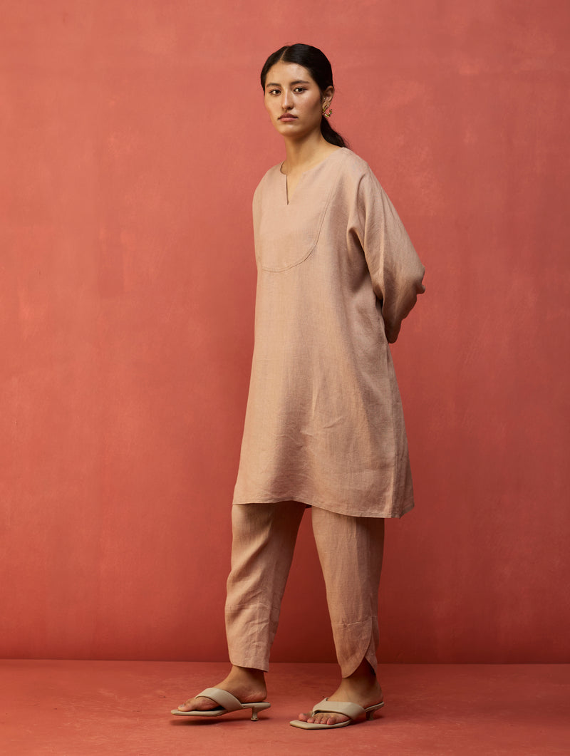 Ikis Overlapping Hem Linen Pants - Dusty Rose