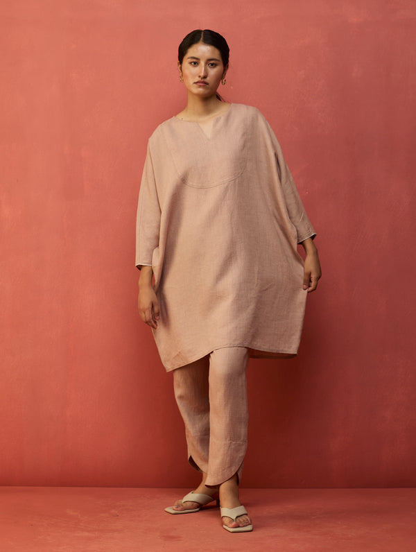 Ikis Overlapping Hem Linen Pant - Dusty Rose