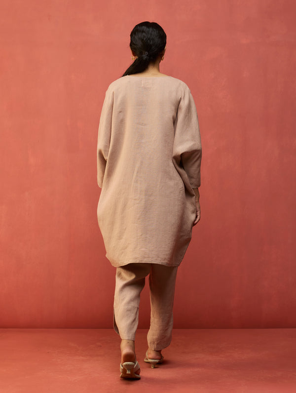 Etsu Yoke Linen Kurta Set - Dusty Rose