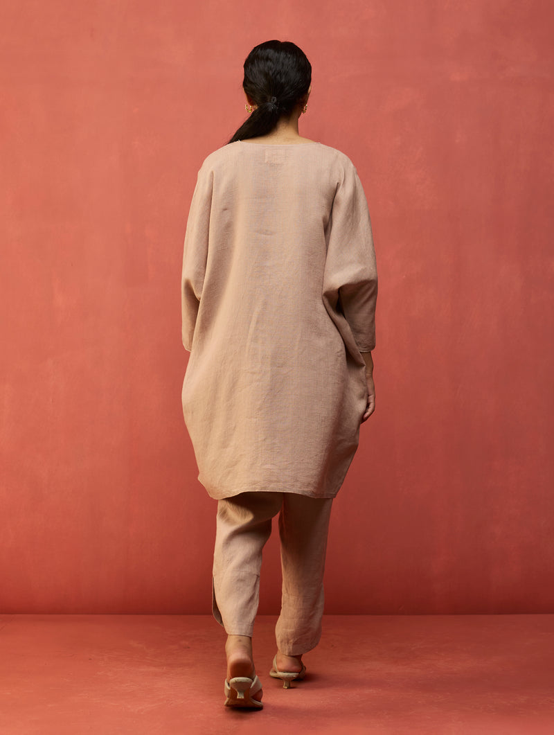 Etsu Yoke Linen Kurta - Dusty Rose