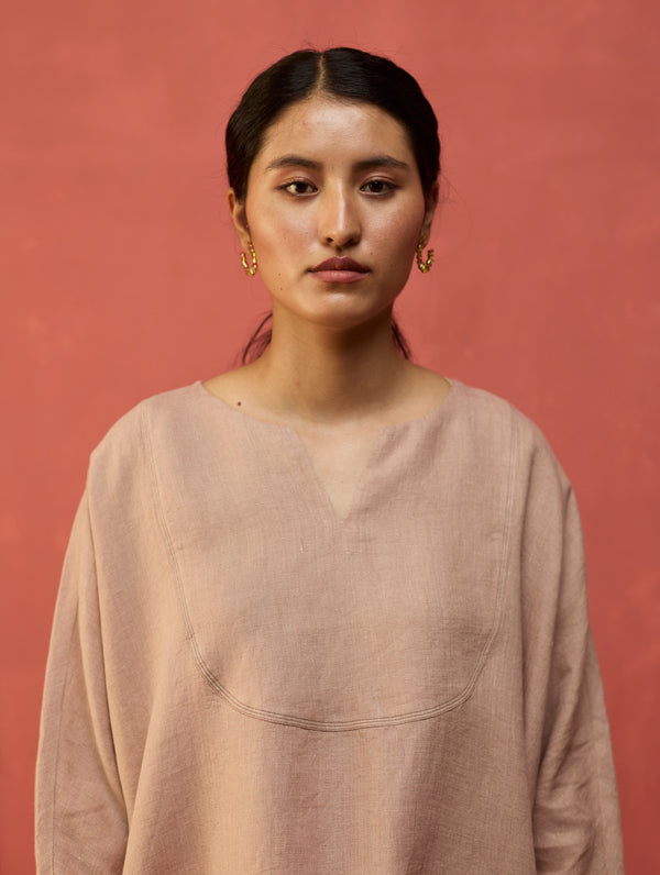 Etsu Yoke Linen Kurta Set - Dusty Rose