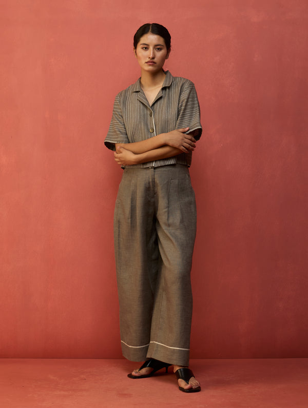 Mekko Pleated Linen Trousers - Grey