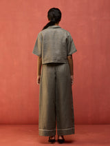 Kiera Cuban Collar Stripe Linen Co-ord Set - Grey