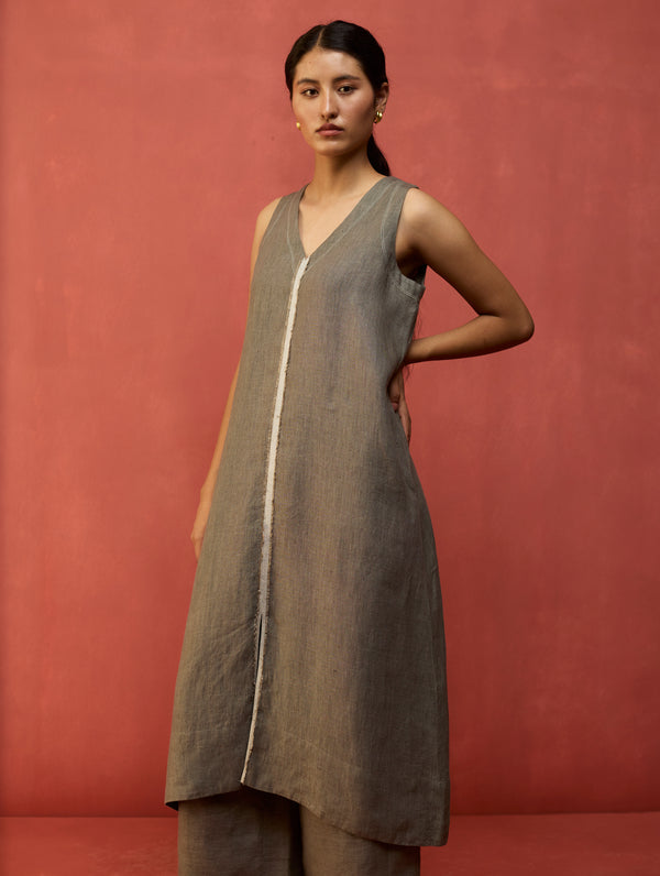 Rohe Sleeveless Linen Kurta Set - Grey