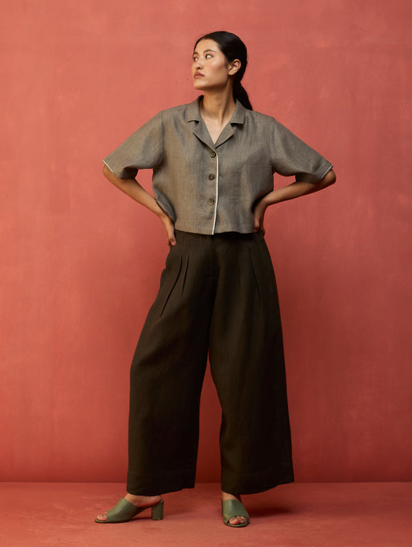 Kiera Cuban Collar Linen Co-ord Set - Grey
