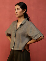Kiera Cuban Collar Linen Shirt - Grey