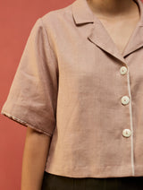 Kiera Cuban Collar Linen Shirt - Dusty Rose