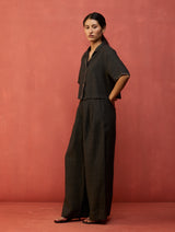 Kiera Cuban Collar Linen Shirt - Charcoal