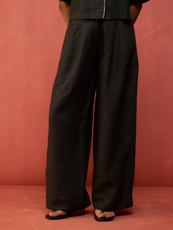 Kiera Cuban Collar Linen Co-ord Set - Charcoal