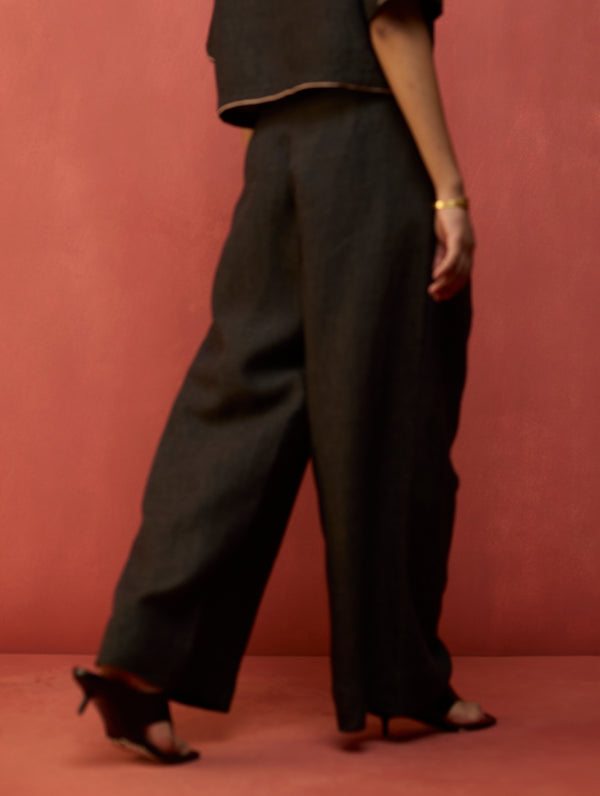Kiera Cuban Collar Linen Co-ord Set - Charcoal