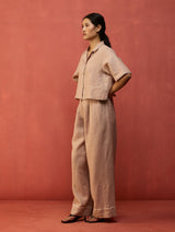 Kiera Cuban Collar Stripe Linen Shirt - Dusty Rose