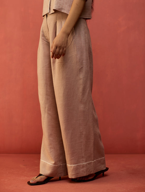 Kiera Cuban Collar Stripe Linen Co-ord Set - Dusty Rose