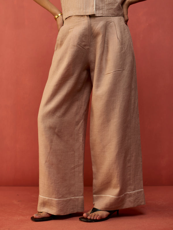 Kiera Cuban Collar Stripe Linen Co-ord Set - Dusty Rose
