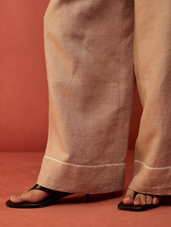 Kiera Cuban Collar Stripe Linen Co-ord Set - Dusty Rose