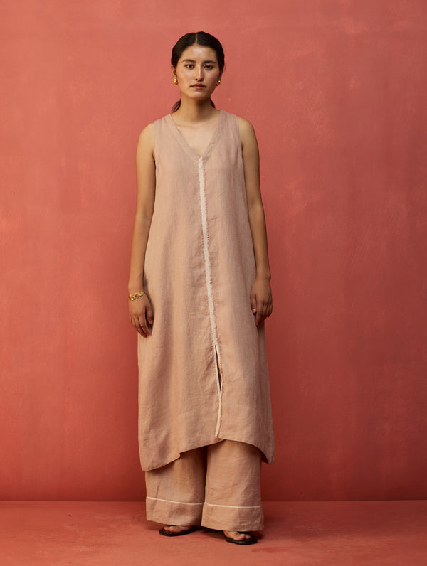 Rohe Sleeveless Linen Kurta Set - Dusty Rose