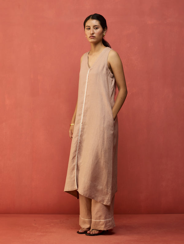 Rohe Sleeveless Linen Kurta Set - Dusty Rose