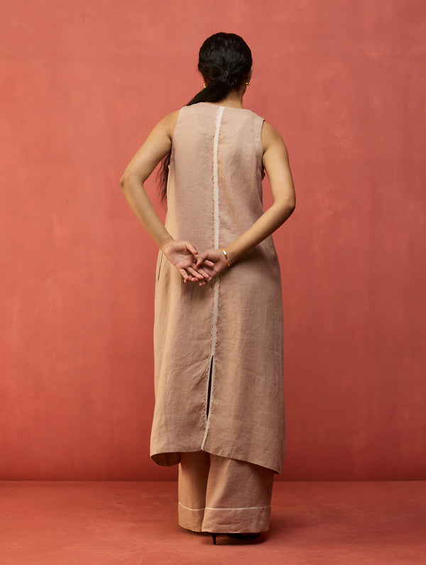Rohe Sleeveless Linen Kurta Set - Dusty Rose