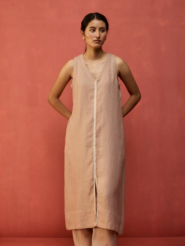 Rohe Sleeveless Linen Kurta Set - Dusty Rose