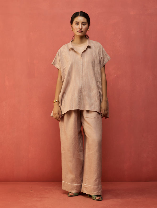 Bonnie Pleated Stripe Linen Top - Dusty Rose